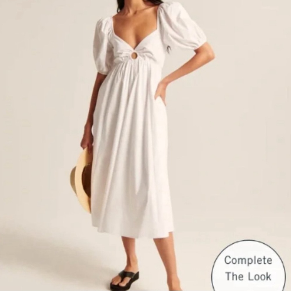 Abercrombie O-Ring Puff Sleeve Midi Dress